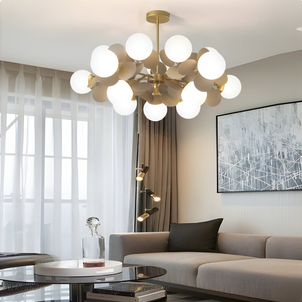 Modern Floral Branch Chandelier with Glass Shades & Metal Frame