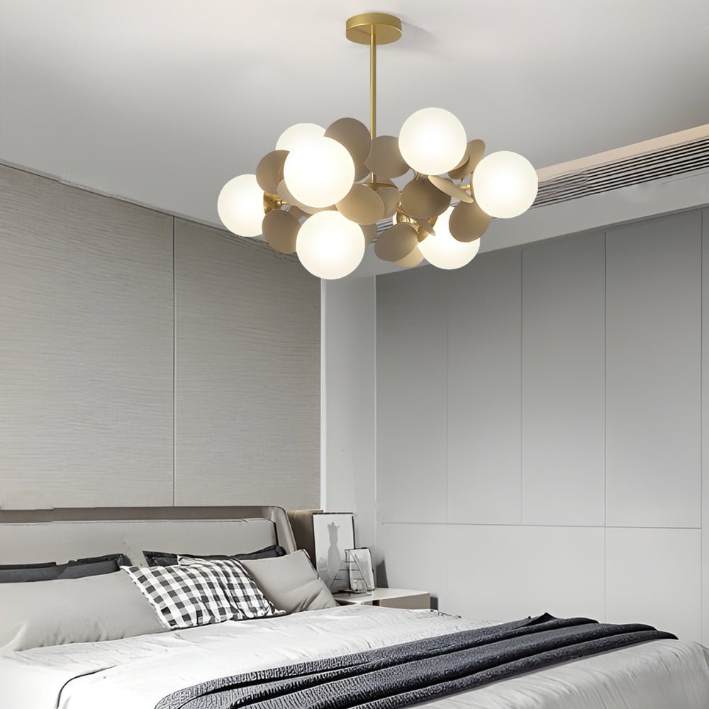 Modern Floral Branch Chandelier with Glass Shades & Metal Frame