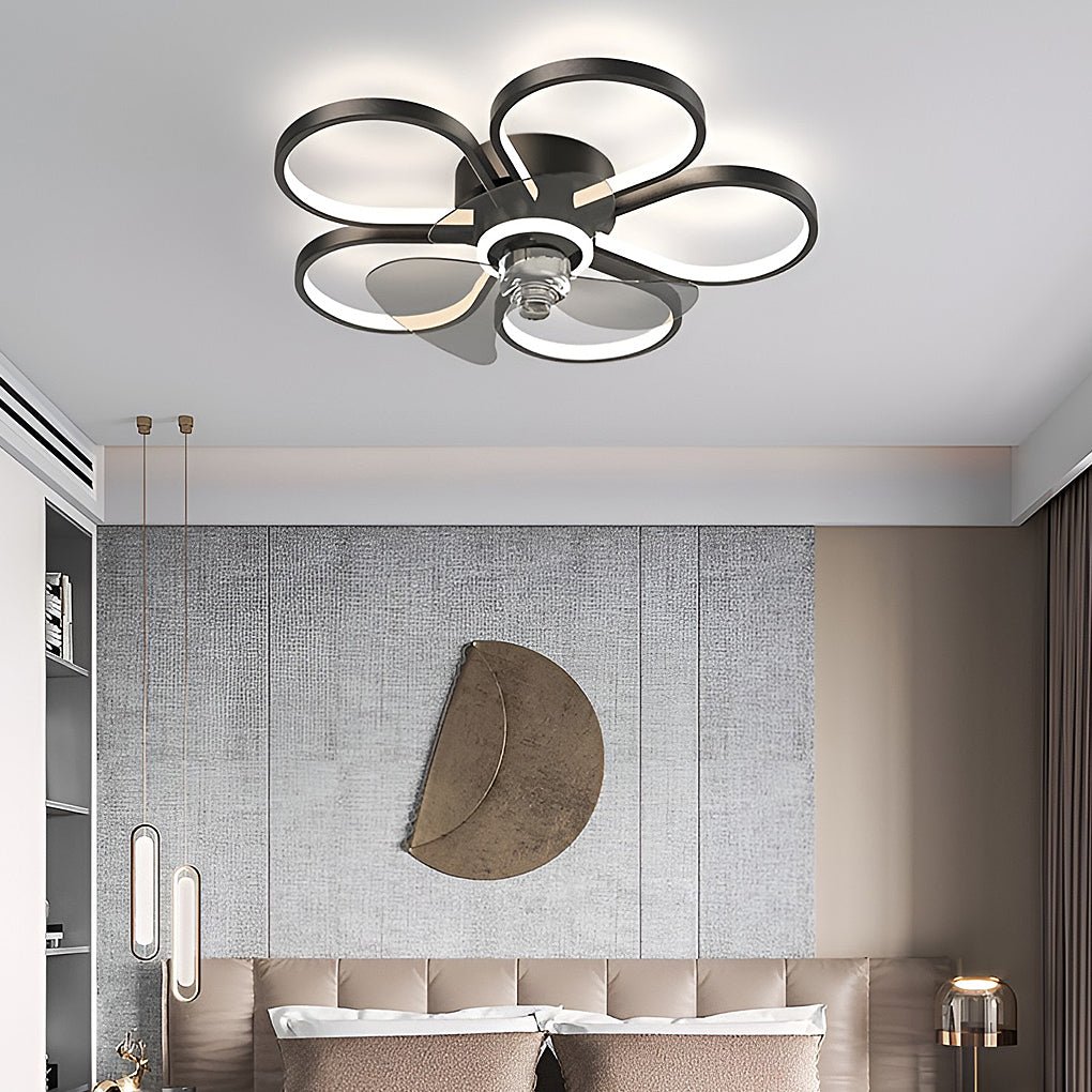 Modern Flower Ceiling Fan Light with LED Dimmable Flush Mount