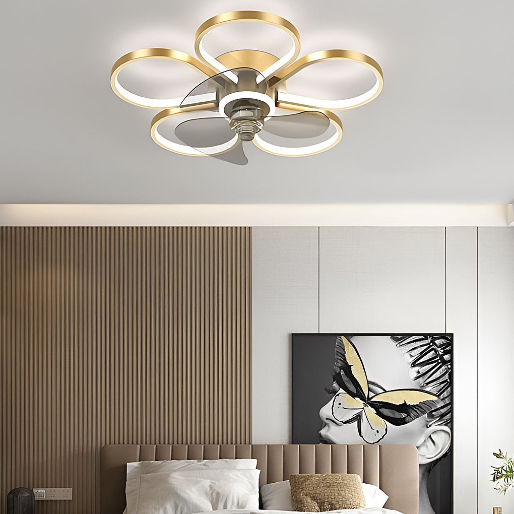 Modern Flower Ceiling Fan Light with LED Dimmable Flush Mount