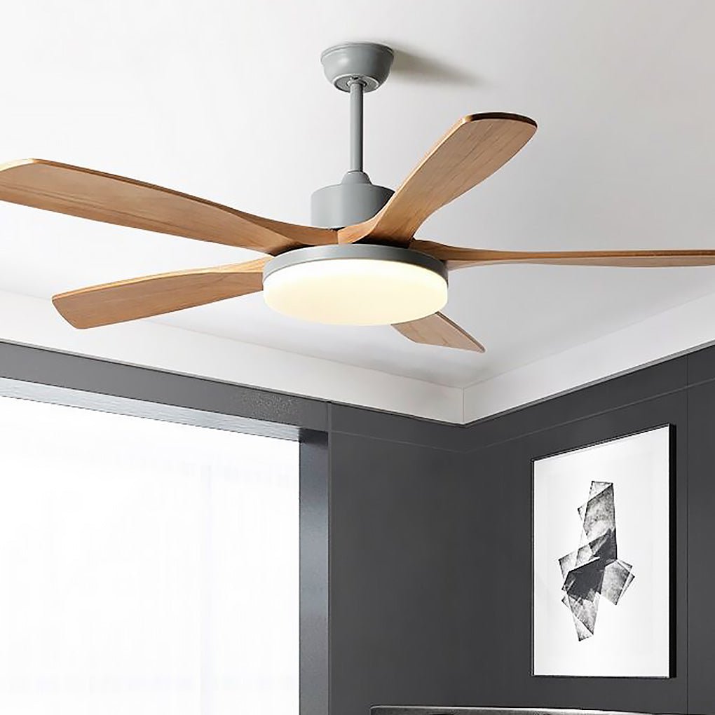 Modern Wooden Ceiling Fan with Dimmable LED Light & Remote Control