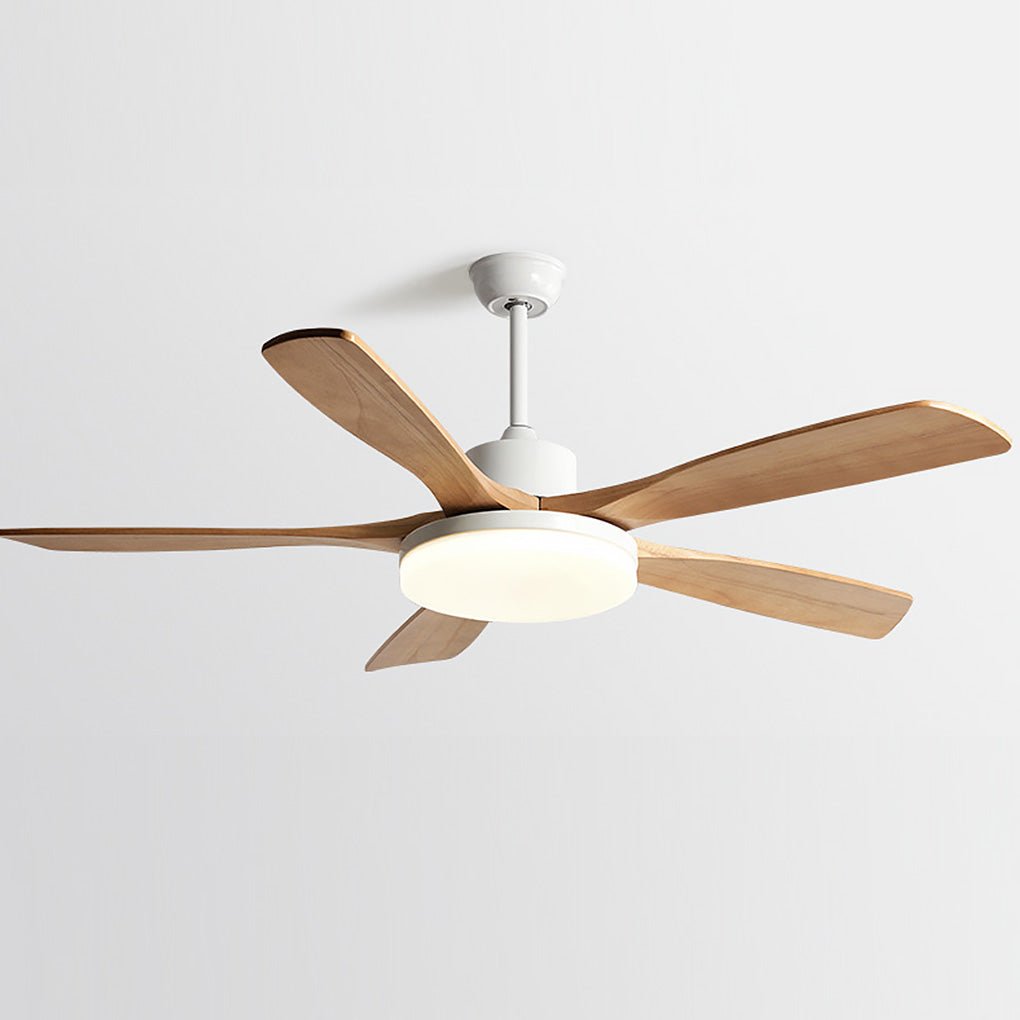 Modern Wooden Ceiling Fan with Dimmable LED Light & Remote Control
