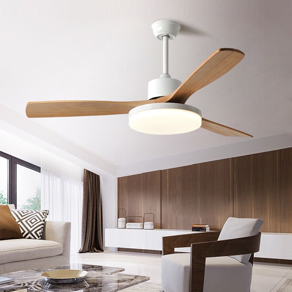 Modern Wooden Ceiling Fan with Dimmable LED Light & Remote Control