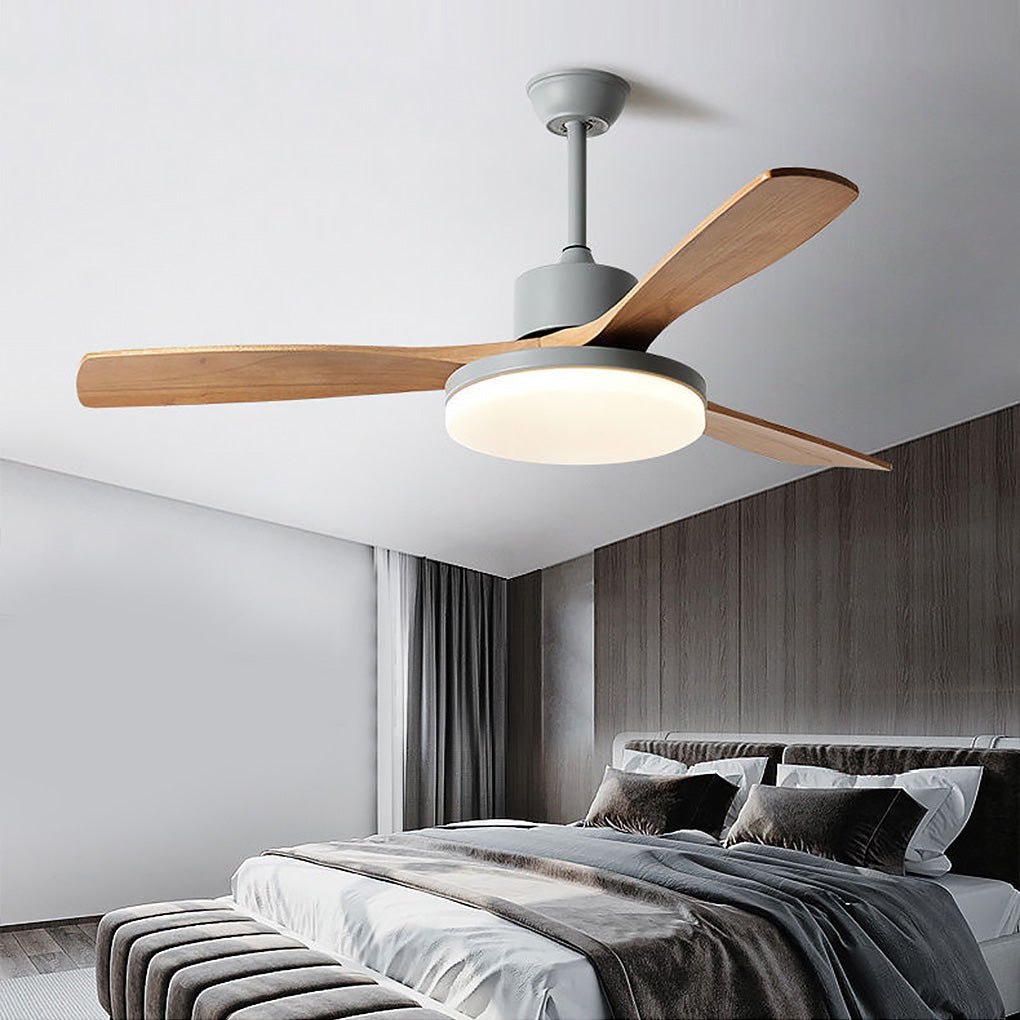 Modern Wooden Ceiling Fan with Dimmable LED Light & Remote Control