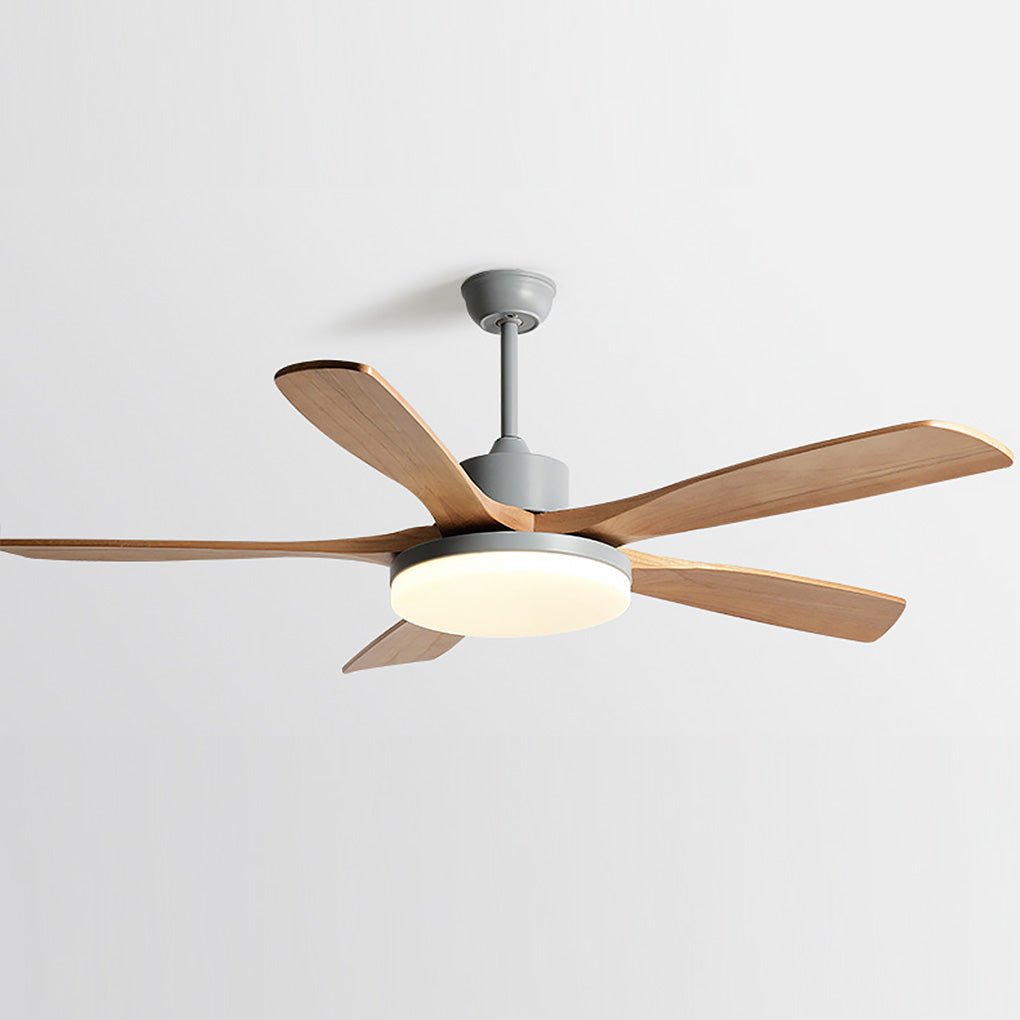 Modern Wooden Ceiling Fan with Dimmable LED Light & Remote Control