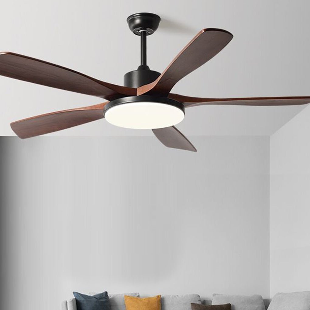Modern Wooden Ceiling Fan with Dimmable LED Light & Remote Control