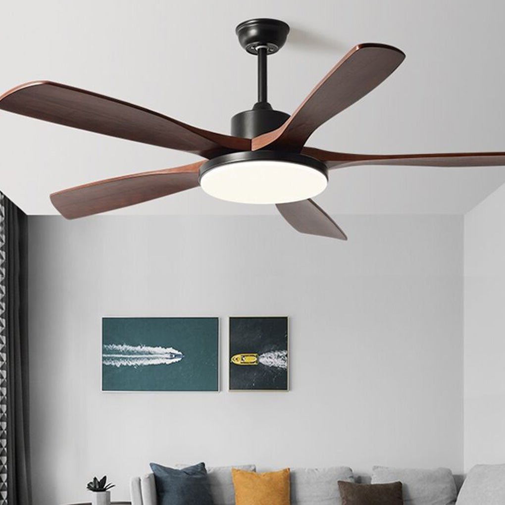 Modern Wooden Ceiling Fan with Dimmable LED Light & Remote Control