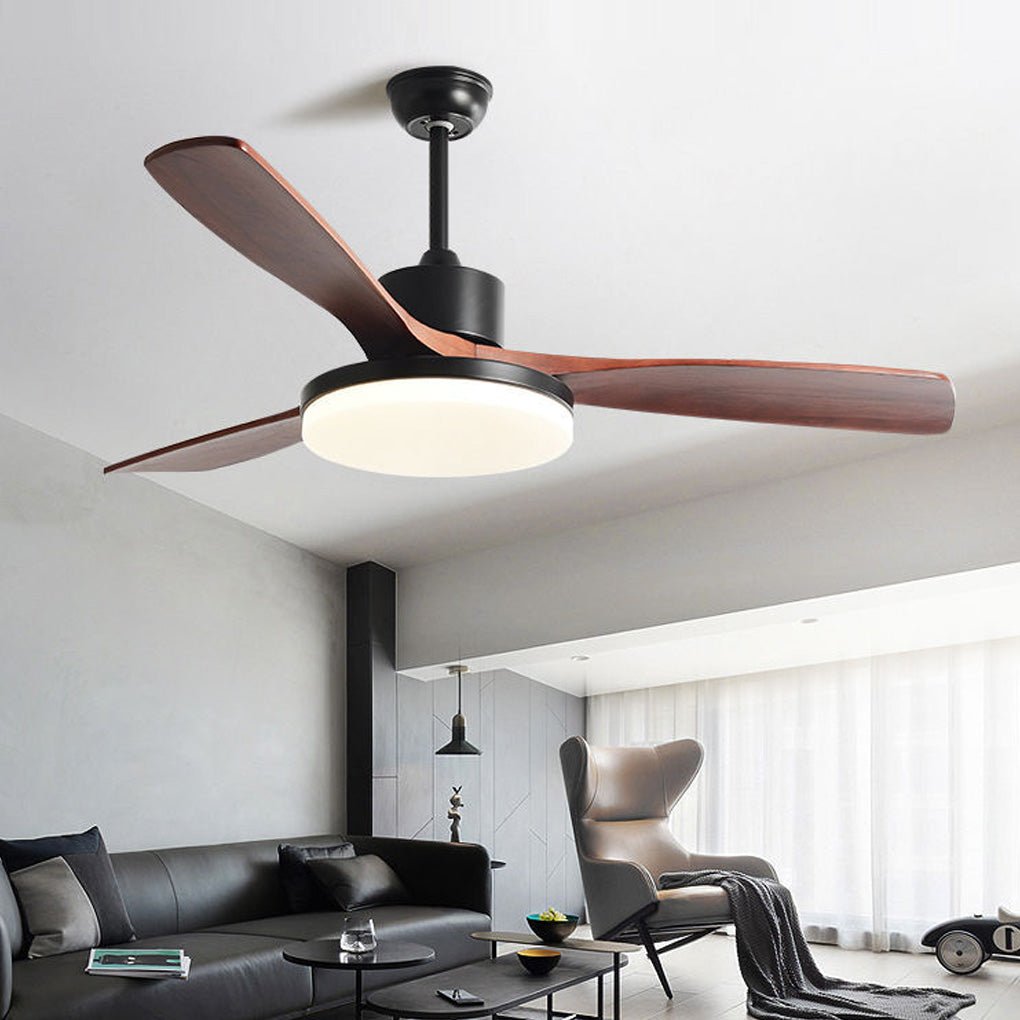 Modern Wooden Ceiling Fan with Dimmable LED Light & Remote Control