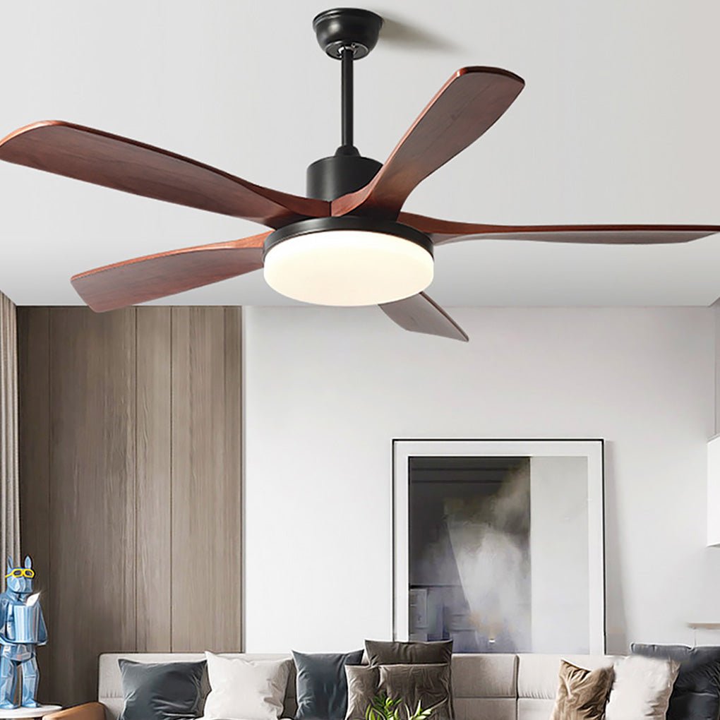 Modern Wooden Ceiling Fan with Dimmable LED Light & Remote Control