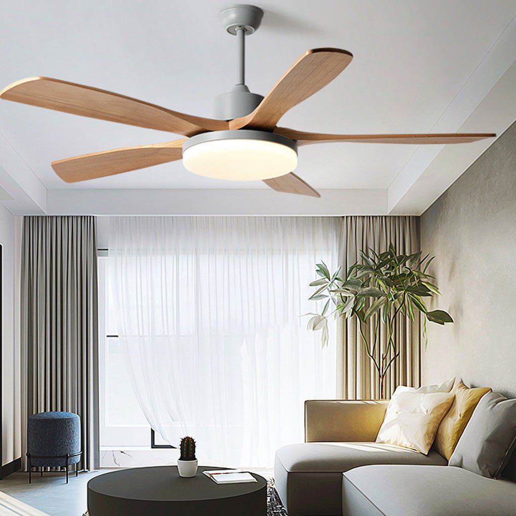 Modern Wooden Ceiling Fan with Dimmable LED Light & Remote Control