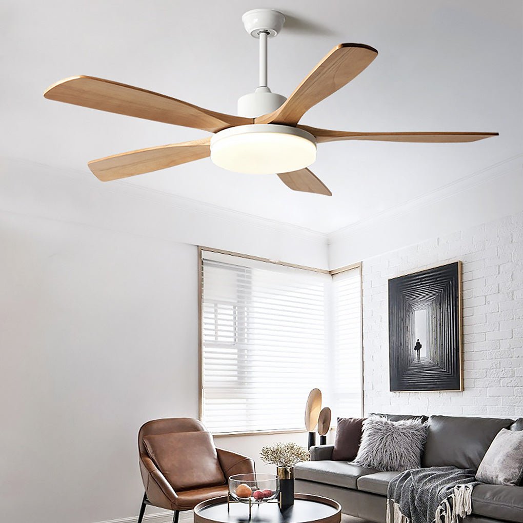 Modern Wooden Ceiling Fan with Dimmable LED Light & Remote Control