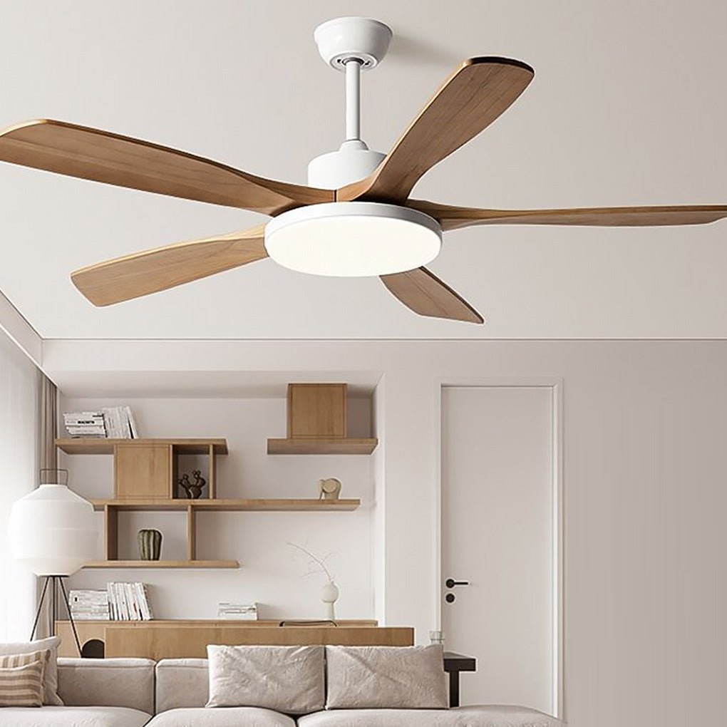 Modern Wooden Ceiling Fan with Dimmable LED Light & Remote Control