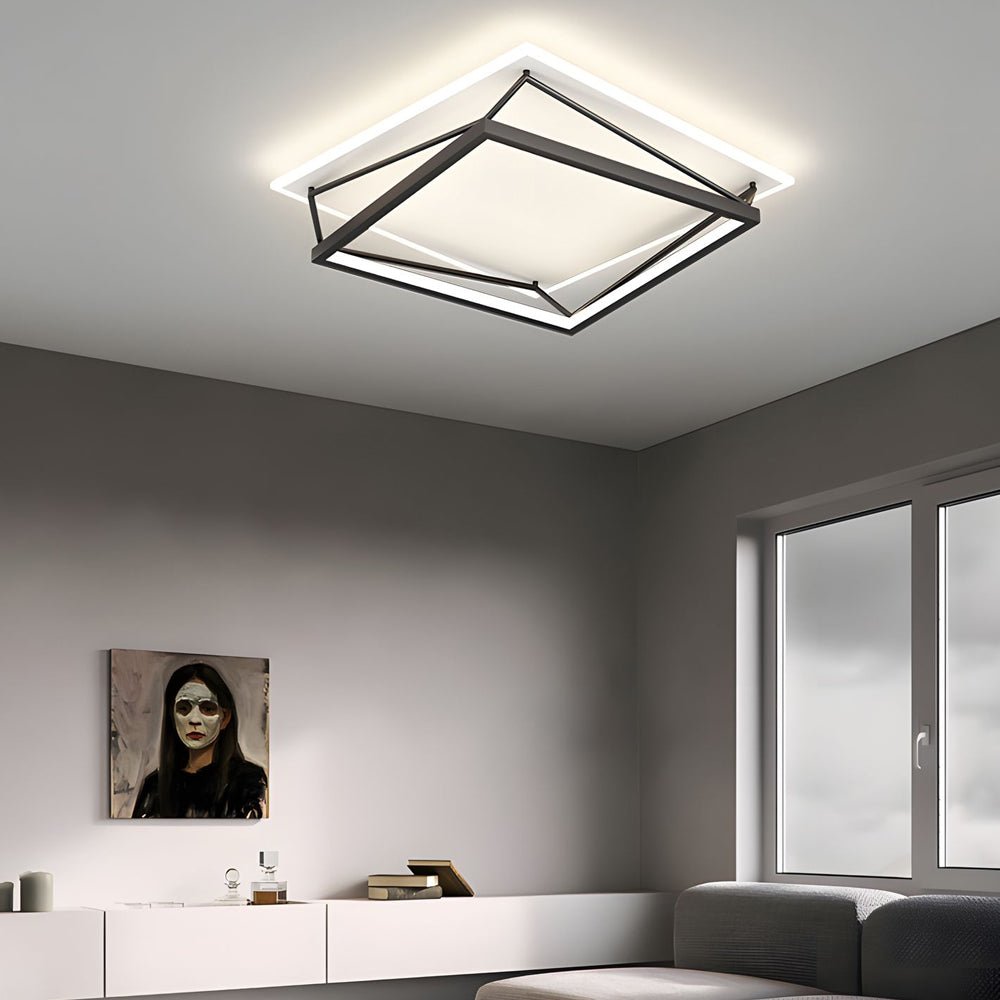 Geometric LED Flush Mount Ceiling Light - Modern Black Iron & Acrylic