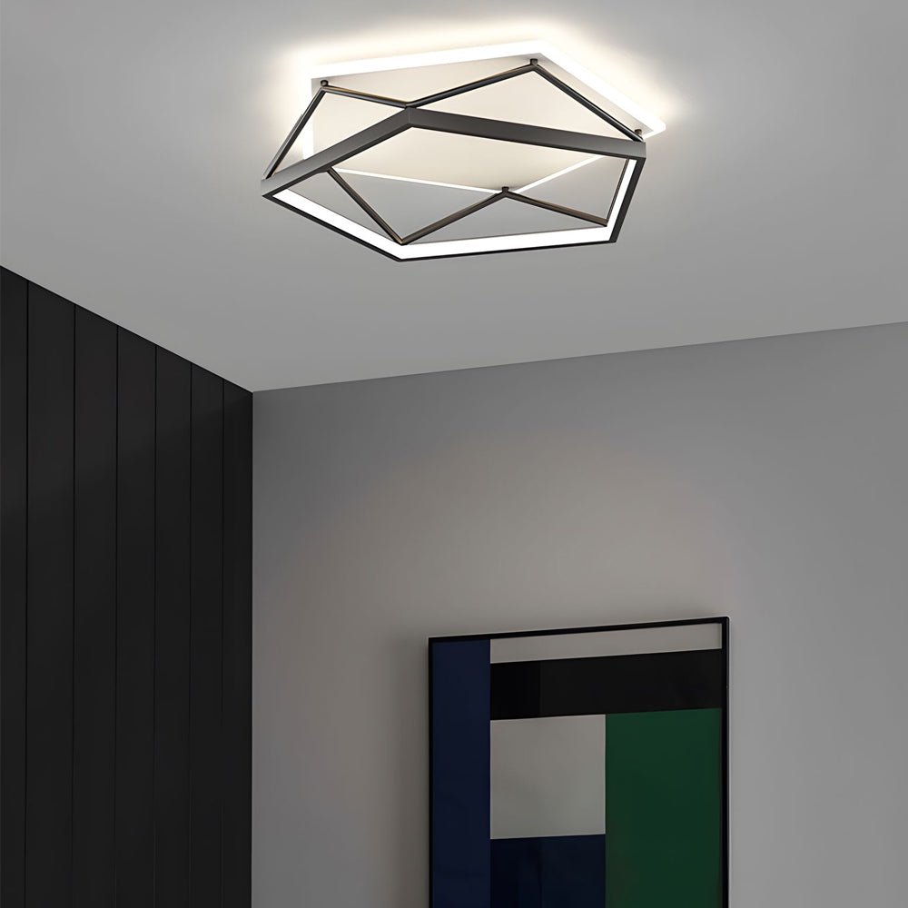 Geometric LED Flush Mount Ceiling Light - Modern Black Iron & Acrylic