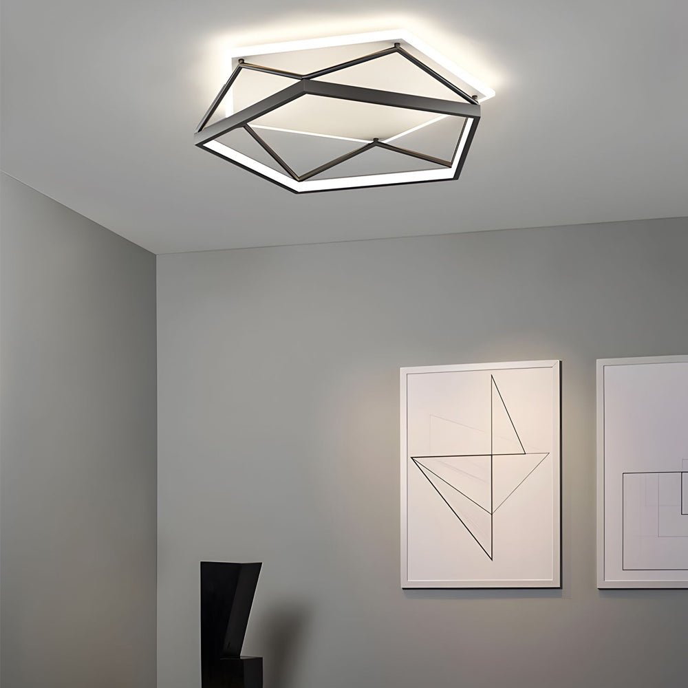 Geometric LED Flush Mount Ceiling Light - Modern Black Iron & Acrylic