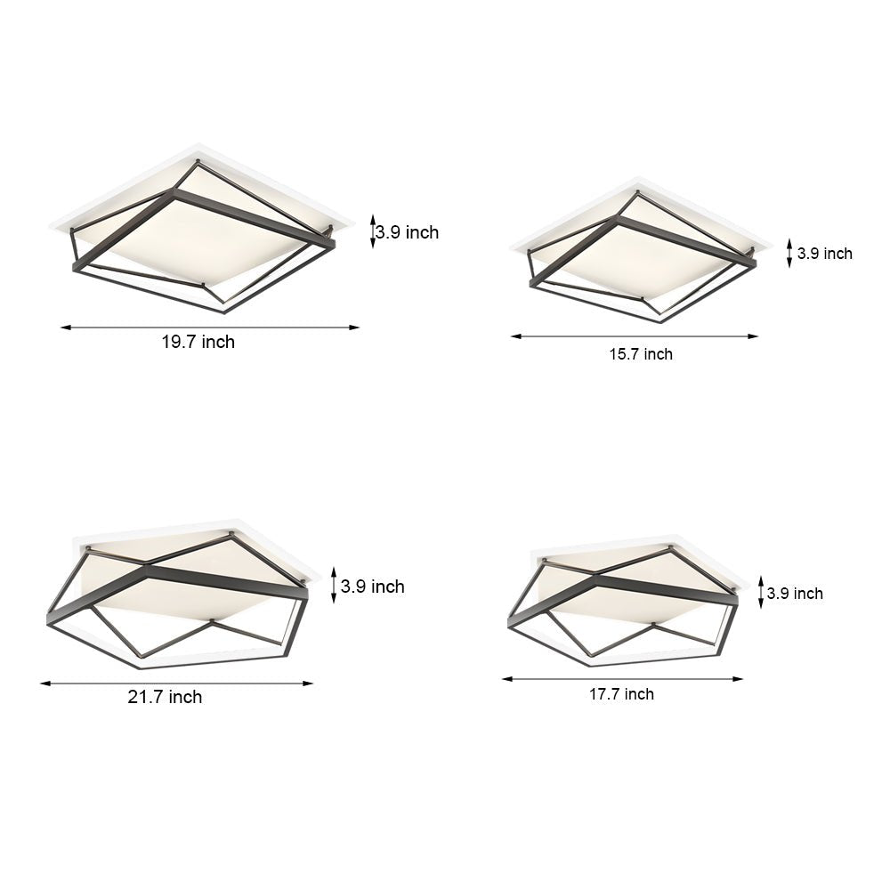 Geometric LED Flush Mount Ceiling Light - Modern Black Iron & Acrylic