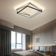 Geometric LED Flush Mount Ceiling Light - Modern Black Iron & Acrylic