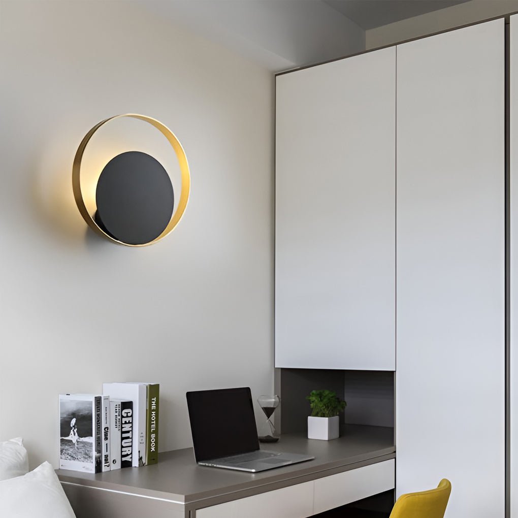 Modern Round LED Wall Sconce - Iron Ring Design for Bedroom