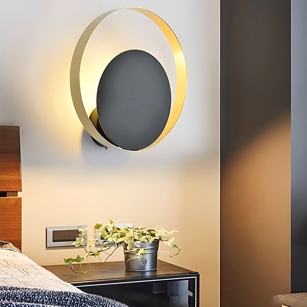 Modern Round LED Wall Sconce - Iron Ring Design for Bedroom