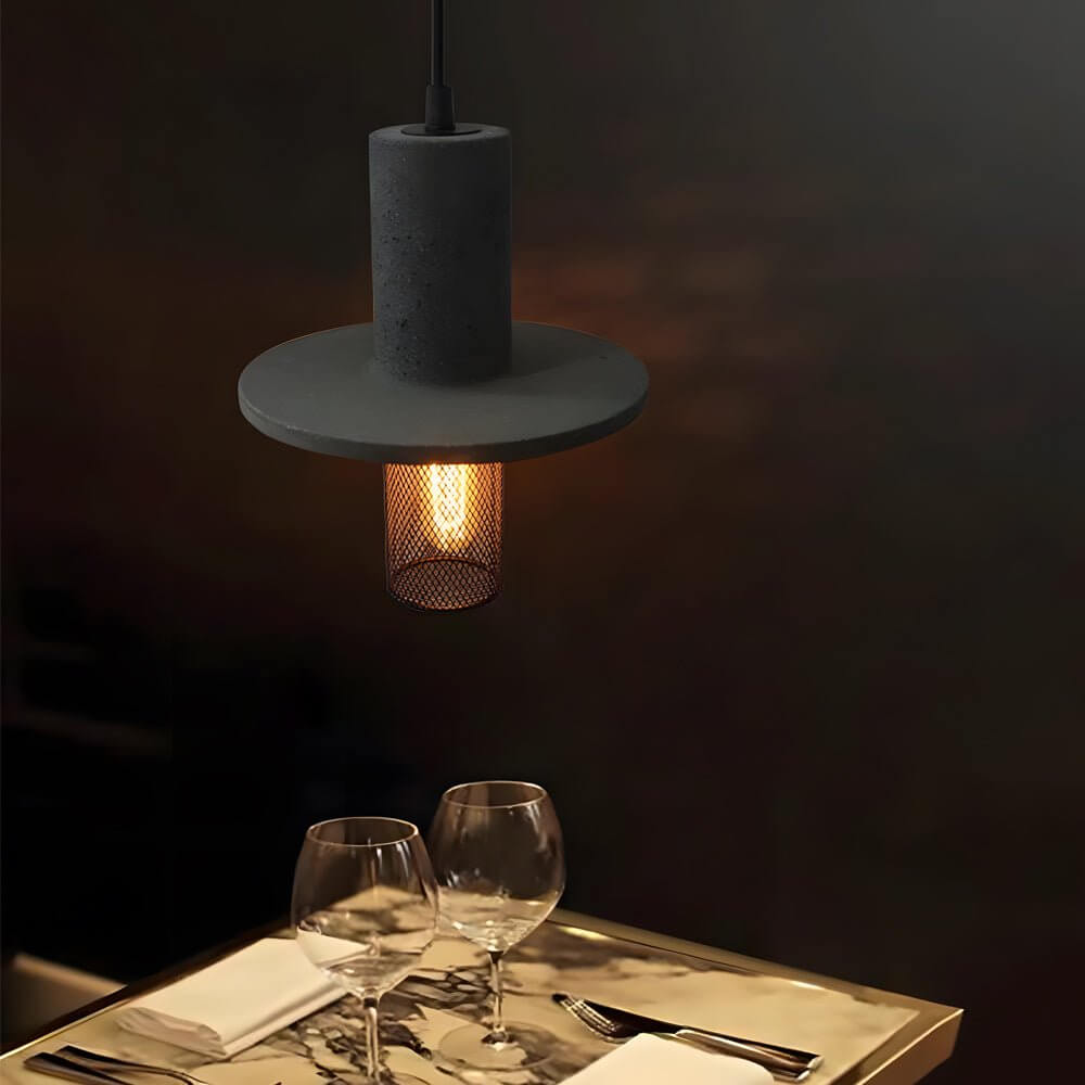 Industrial Cement & Mesh LED Pendant Light - Modern Minimal Design
