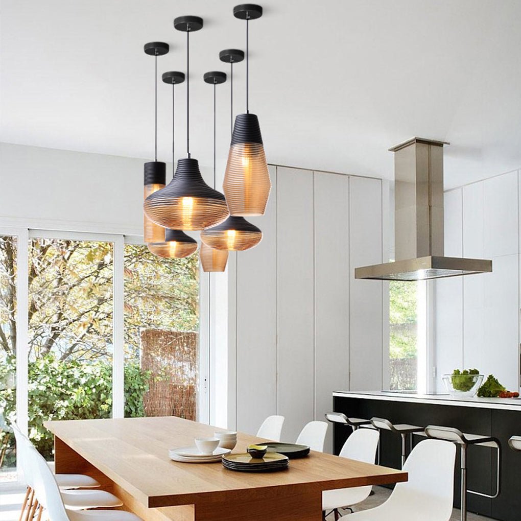 Minimalist Spiral Glass Pendant Light with Brown Shade
