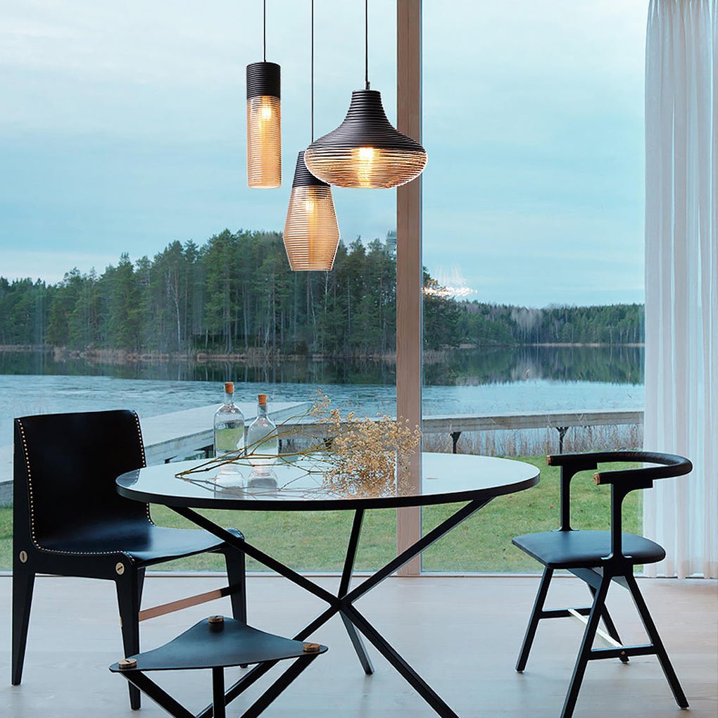 Minimalist Spiral Glass Pendant Light with Brown Shade