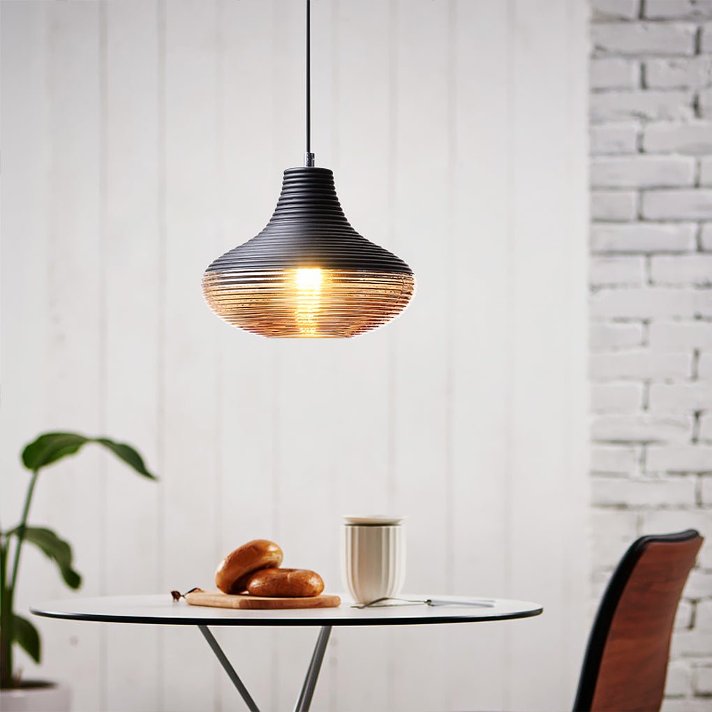 Minimalist Spiral Glass Pendant Light with Brown Shade