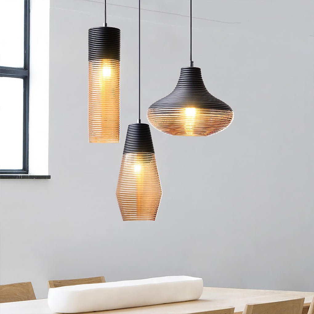 Minimalist Spiral Glass Pendant Light with Brown Shade