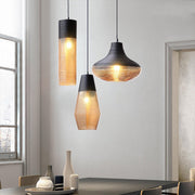 Minimalist Spiral Glass Pendant Light with Brown Shade