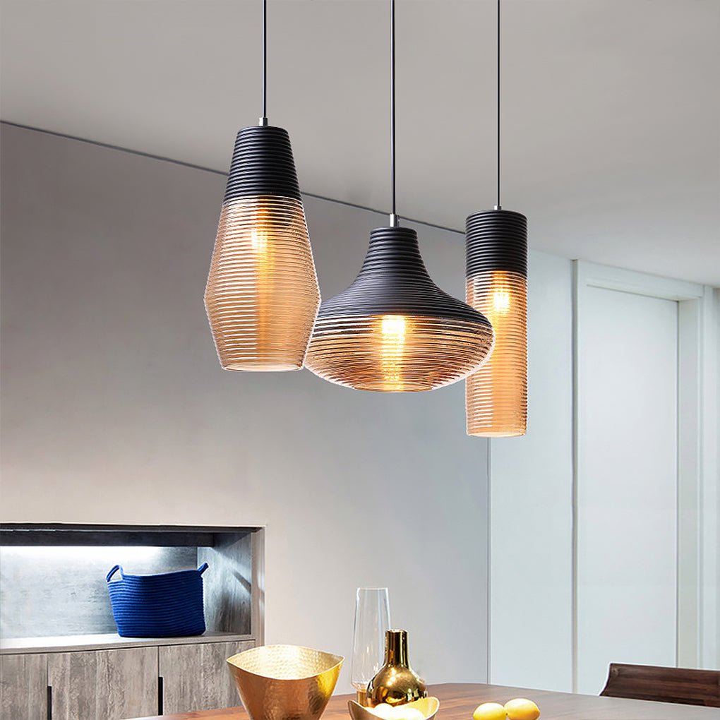 Minimalist Spiral Glass Pendant Light with Brown Shade