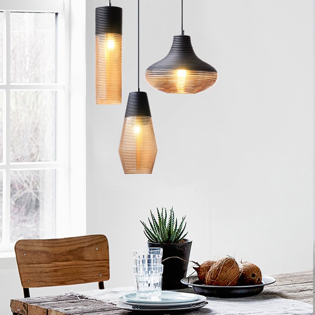 Minimalist Spiral Glass Pendant Light with Brown Shade