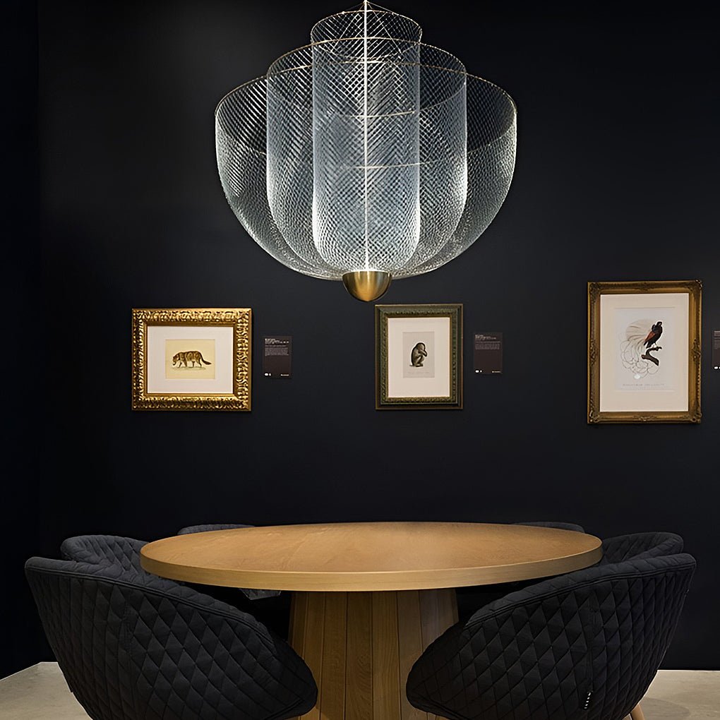 Modern Grid Metal Pendant Light Silver Industrial Chandelier