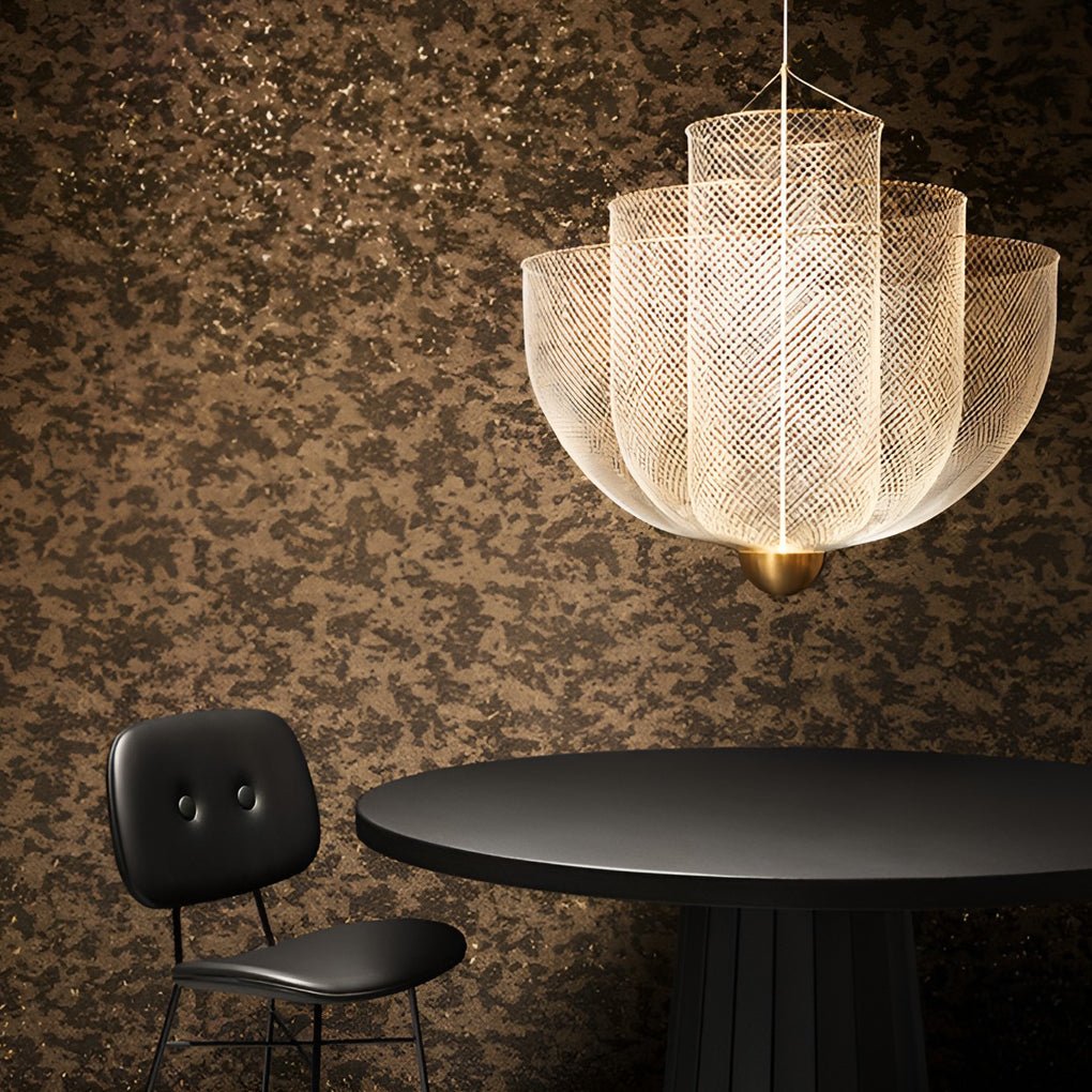 Modern Grid Metal Pendant Light Silver Industrial Chandelier