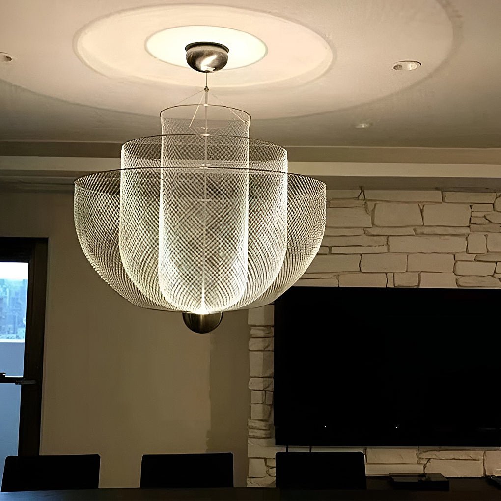 Modern Grid Metal Pendant Light Silver Industrial Chandelier