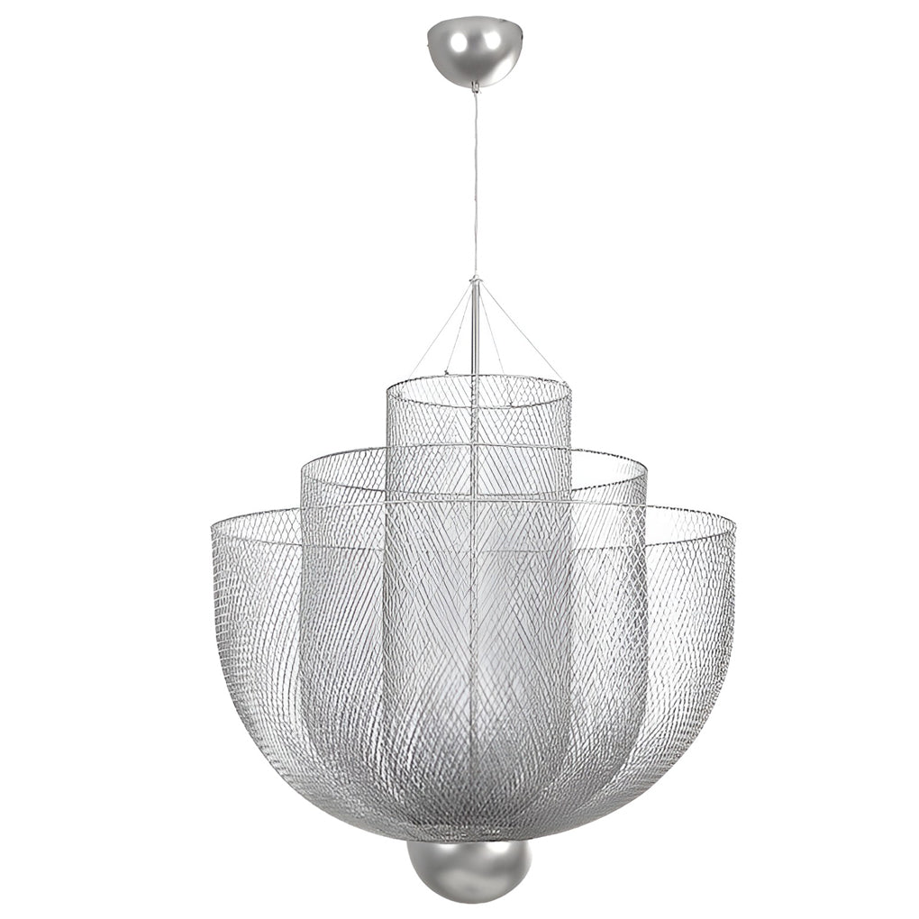 Modern Grid Metal Pendant Light Silver Industrial Chandelier