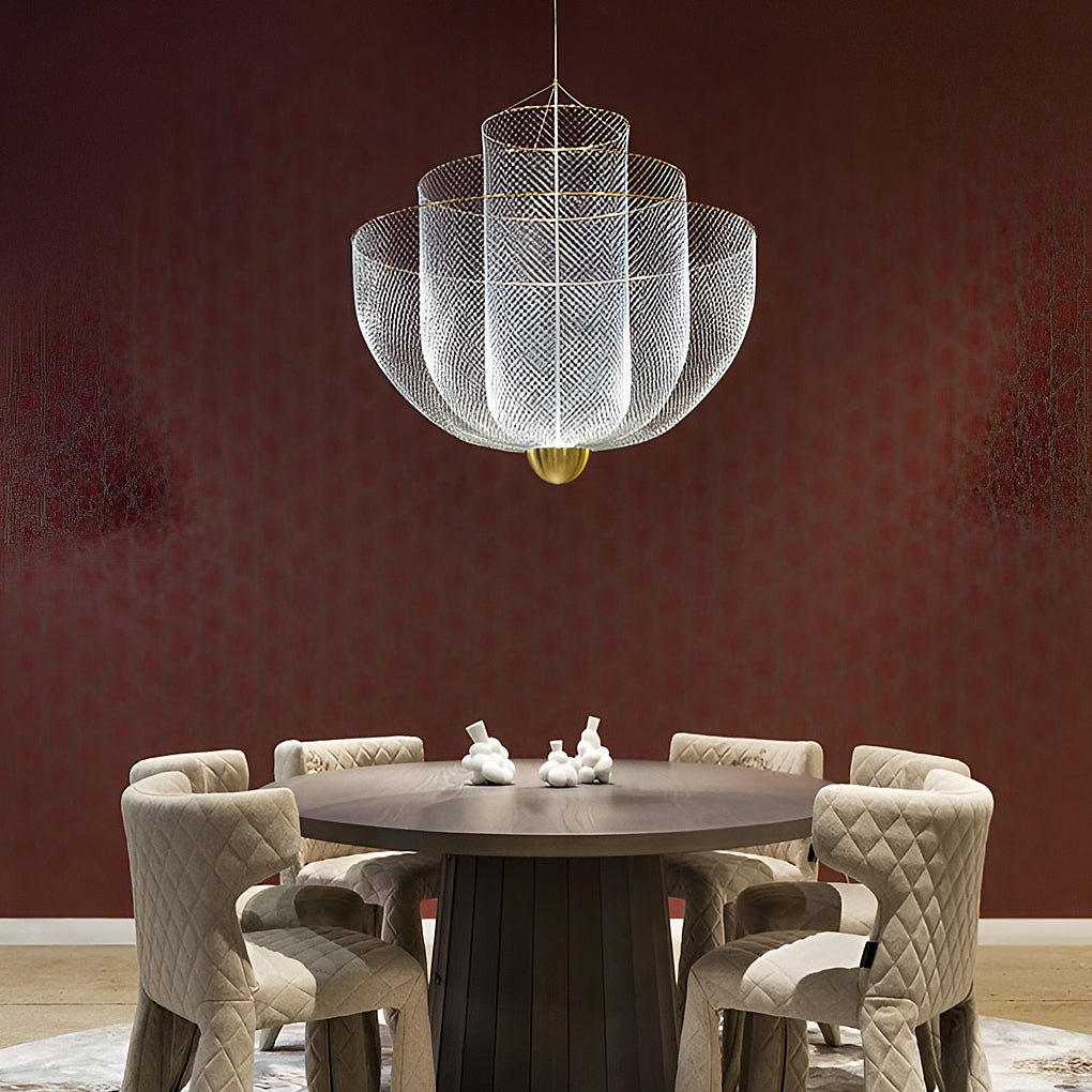 Modern Grid Metal Pendant Light Silver Industrial Chandelier