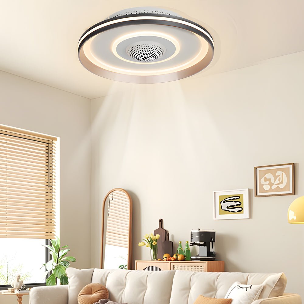 Modern Bladeless Flush Mount Ceiling Fan with LED Light & Remote