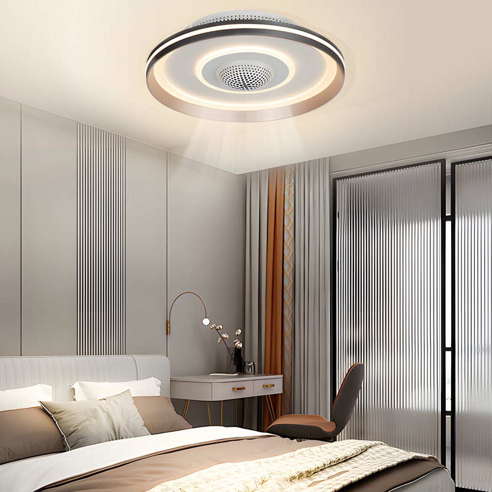 Modern Bladeless Flush Mount Ceiling Fan with LED Light & Remote