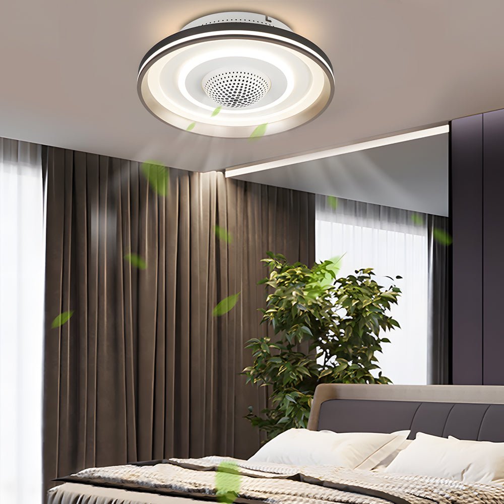 Modern Bladeless Flush Mount Ceiling Fan with LED Light & Remote