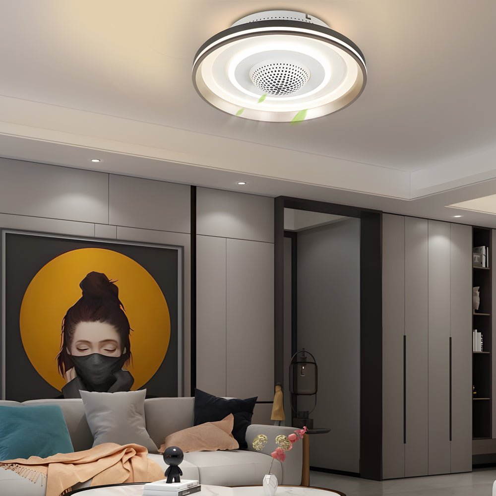 Modern Bladeless Flush Mount Ceiling Fan with LED Light & Remote