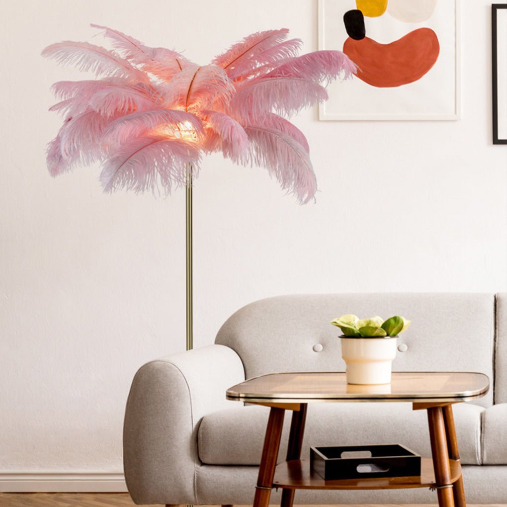 30" Ostrich Feather Floor Lamp Modern Glamorous Accent Lighting
