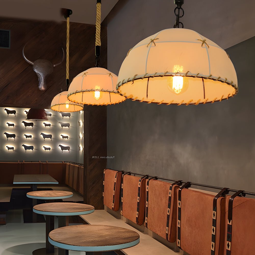 Rustic Linen Pendant Light with Hemp Rope Detail