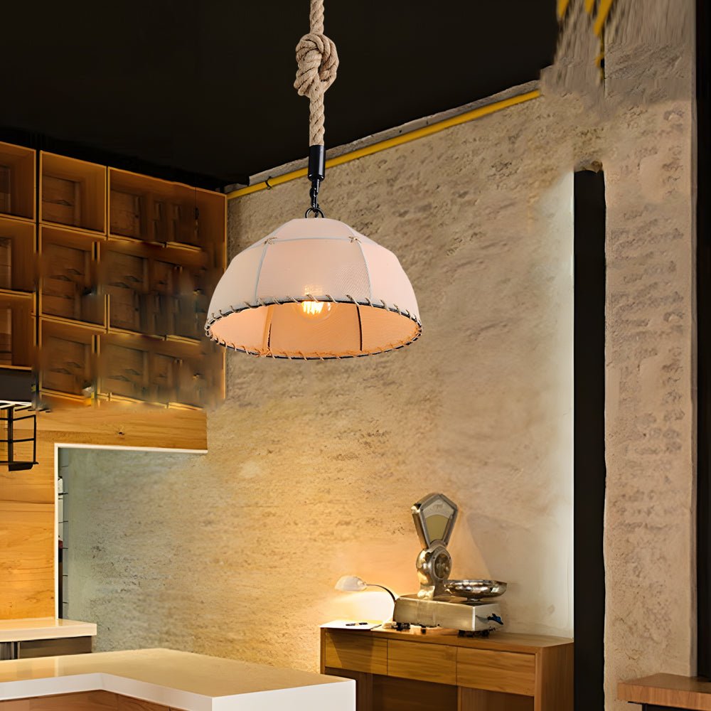 Rustic Linen Pendant Light with Hemp Rope Detail