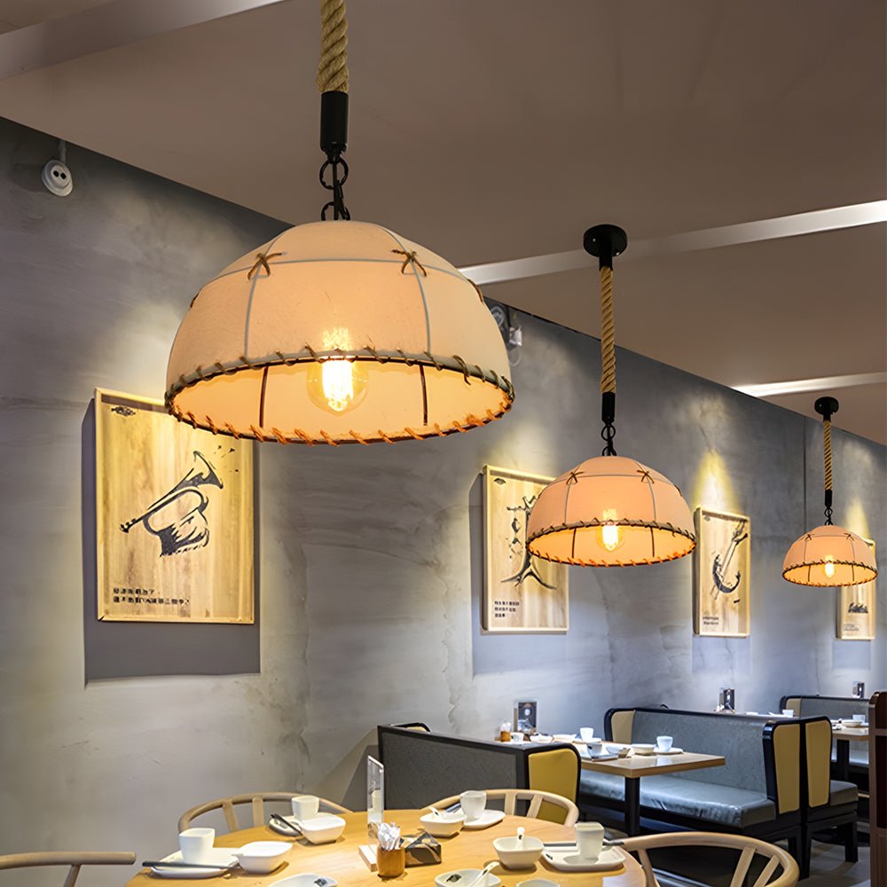 Rustic Linen Pendant Light with Hemp Rope Detail