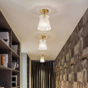 Modern Glass Lantern Flush Mount Ceiling Light – Copper Finish