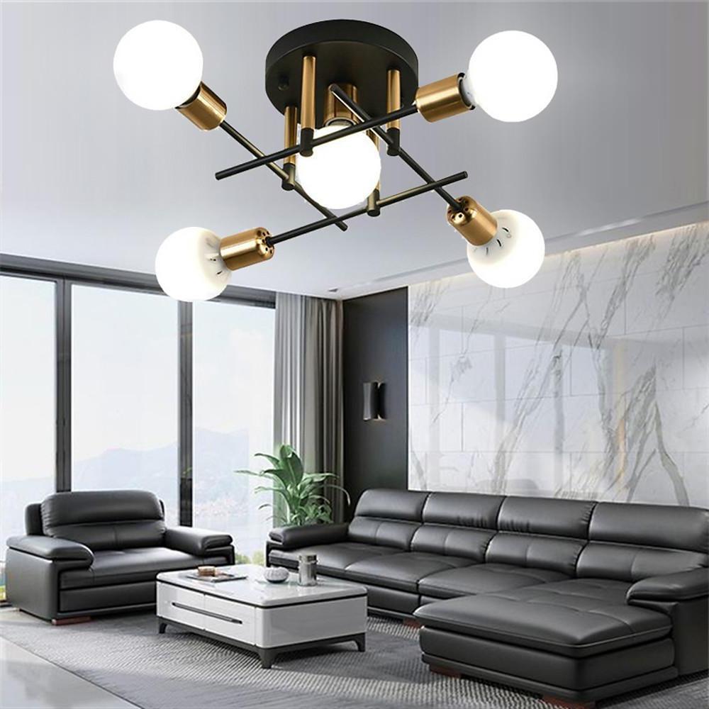 Geometric Metal Semi-Flush Ceiling Light with Glass Shade