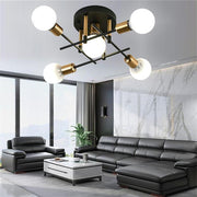 Geometric Metal Semi-Flush Ceiling Light with Glass Shade