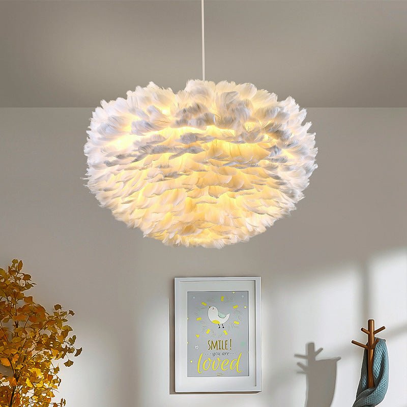 Modern Feather Pendant Light - Pink & White Metal Chandelier