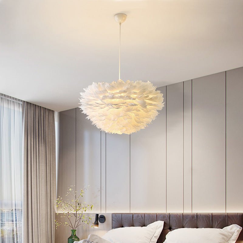 Modern Feather Pendant Light - Pink & White Metal Chandelier
