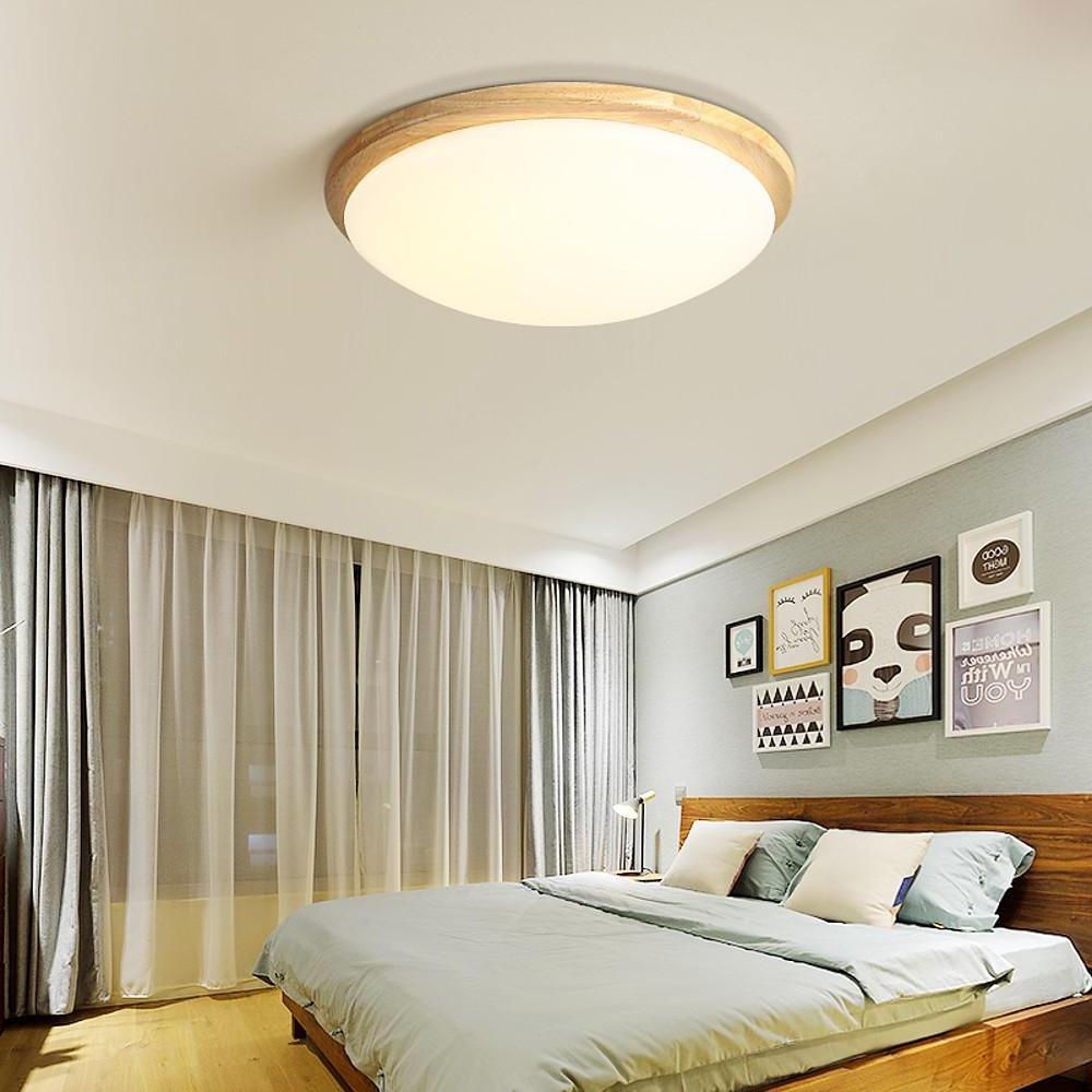 14'' Dimmable Wood Flush Mount Light Nordic LED Ceiling Lamp